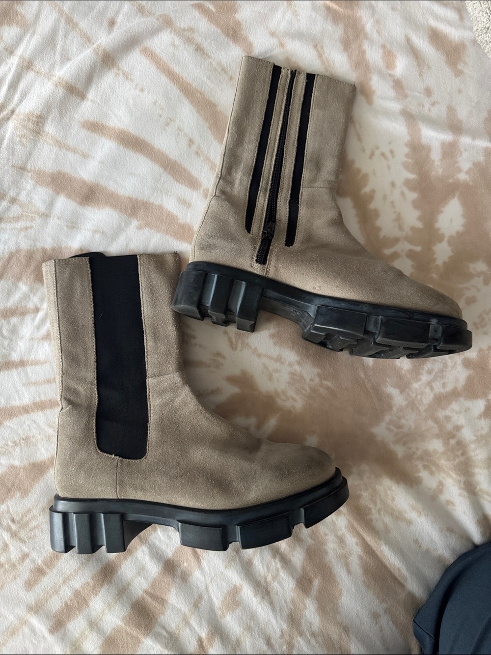 Free People Taupe Suede Chunky Sole Ankle Boots with Black Elastic